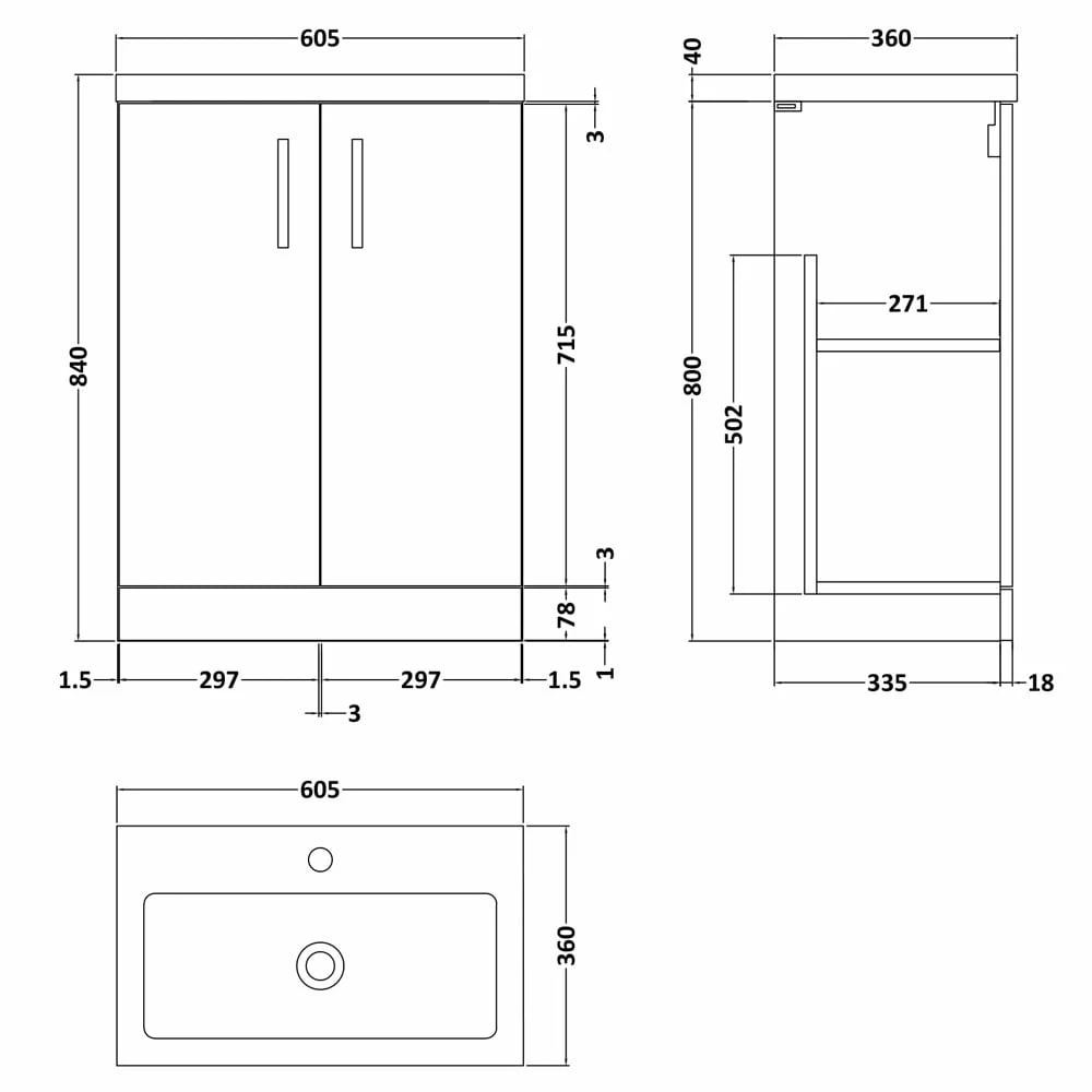Nuie Arno Compact Solace Oak 600mm Floor Stading 2-Door Vanity Unit & Polymarble Basin 5 Nuie Arno Compact Solace Oak 600mm Floor Stading 2-Door Vanity Unit & Polymarble Basin - Image 3