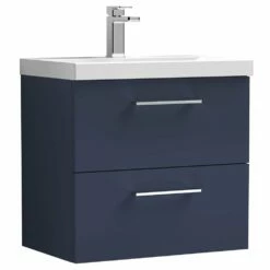 Nuie Arno Electric Blue 600mm Wall Hung 2-Drawer Vanity Unit & Basin 1