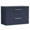 Nuie Arno Electric Blue 800mm Wall Hung 2-Drawer Vanity Unit & Worktop