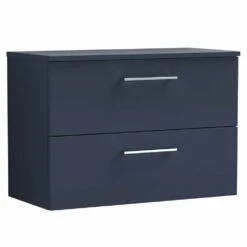 Nuie Arno Electric Blue 800mm Wall Hung 2-Drawer Vanity Unit & Worktop