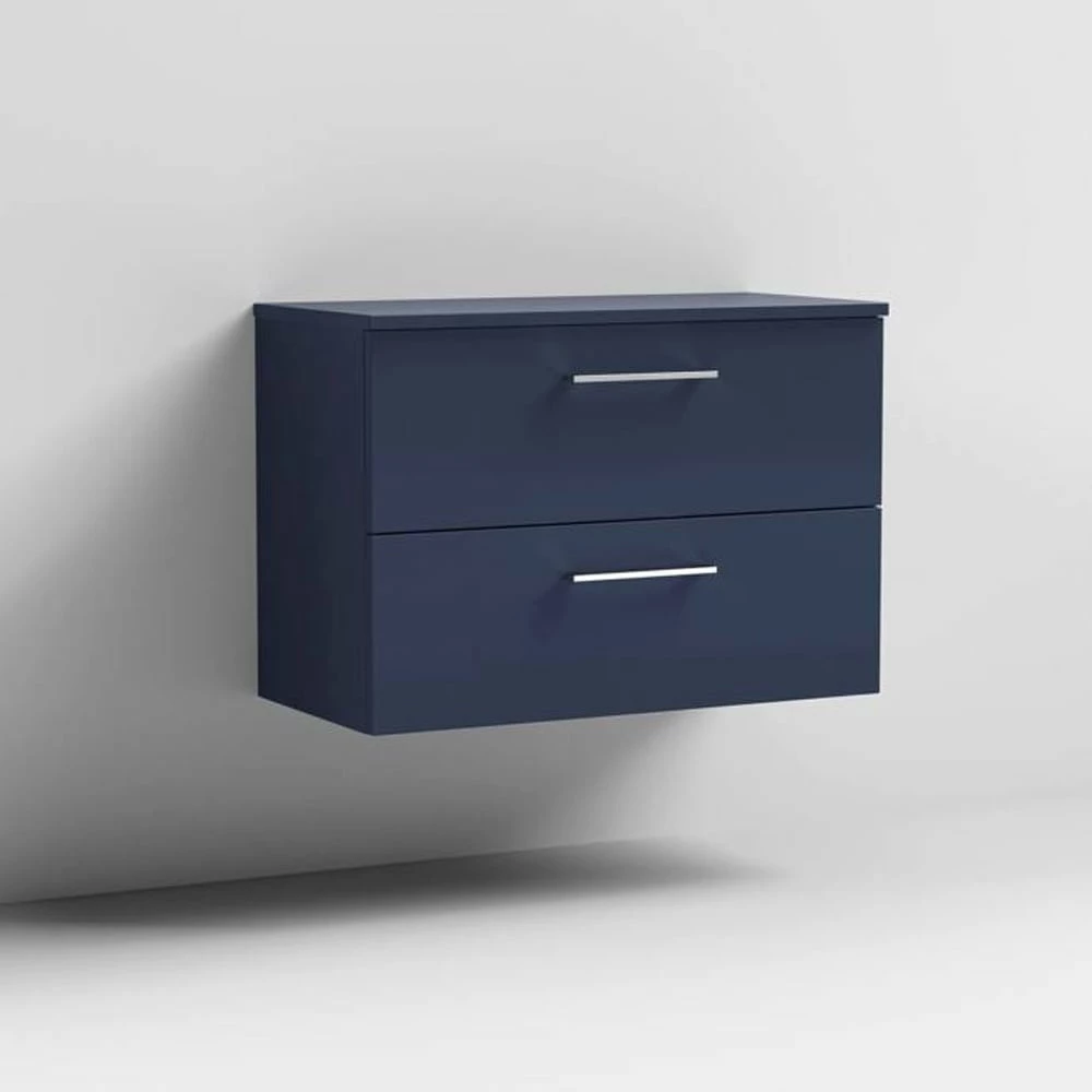 Nuie Arno Electric Blue 800mm Wall Hung 2-Drawer Vanity Unit & Worktop 4 Nuie Arno Electric Blue 800mm Wall Hung 2-Drawer Vanity Unit & Worktop - Image 2