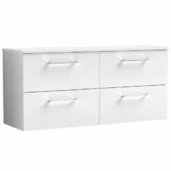Nuie Arno Gloss White 1200mm Wall Hung 4-Drawer Vanity Unit & Worktop