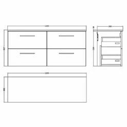 Nuie Arno Gloss White 1200mm Wall Hung 4-Drawer Vanity Unit & Worktop -TAPS UK Sales nuie arno gloss white 1200mm wall hung 4 drawer vanity unit worktop p62689 271092 image