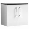Nuie Arno Gloss White 600mm Wall Hung 2-Door Vanity Unit & Laminate Top