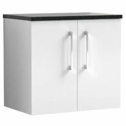 Nuie Arno Gloss White 600mm Wall Hung 2-Door Vanity Unit & Laminate Top