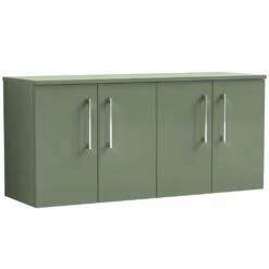Nuie Arno Satin Green 1200 Wall Hung 4-Door Vanity Unit & Worktop