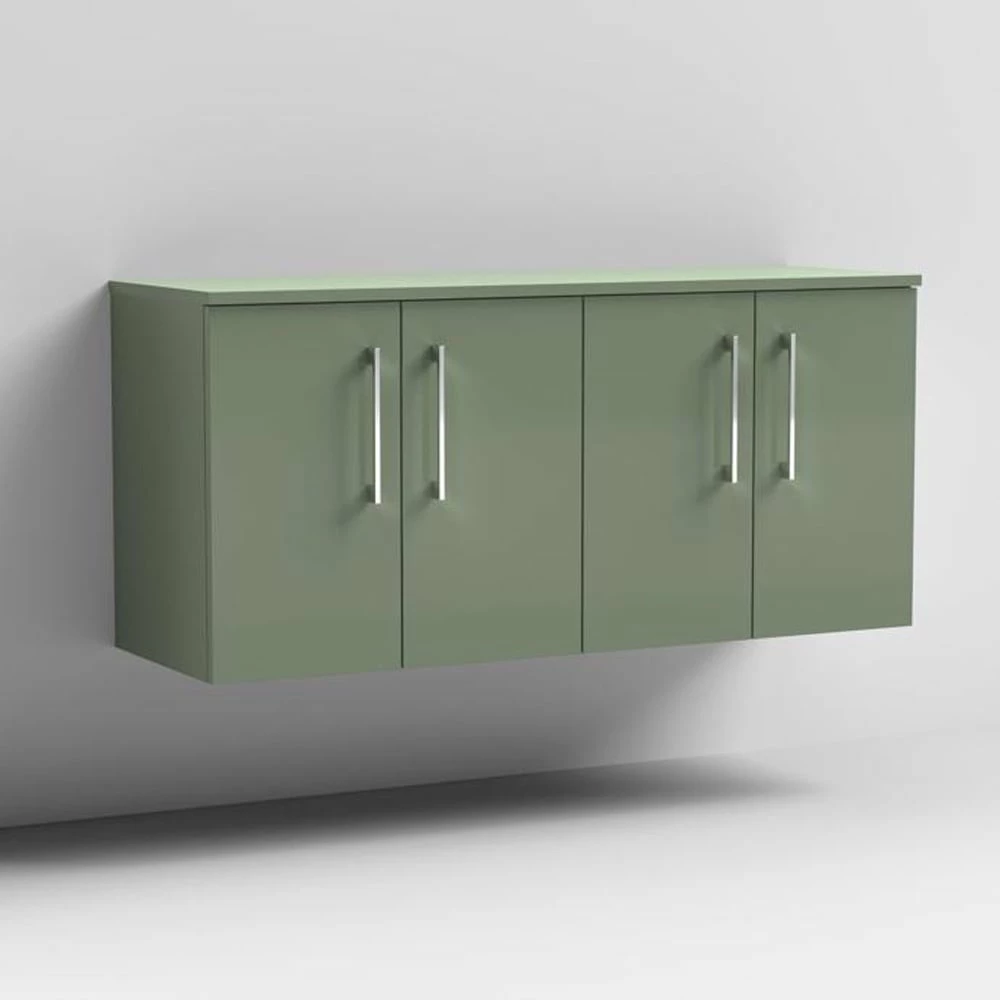 Nuie Arno Satin Green 1200 Wall Hung 4-Door Vanity Unit & Worktop 4 Nuie Arno Satin Green 1200 Wall Hung 4-Door Vanity Unit & Worktop - Image 2