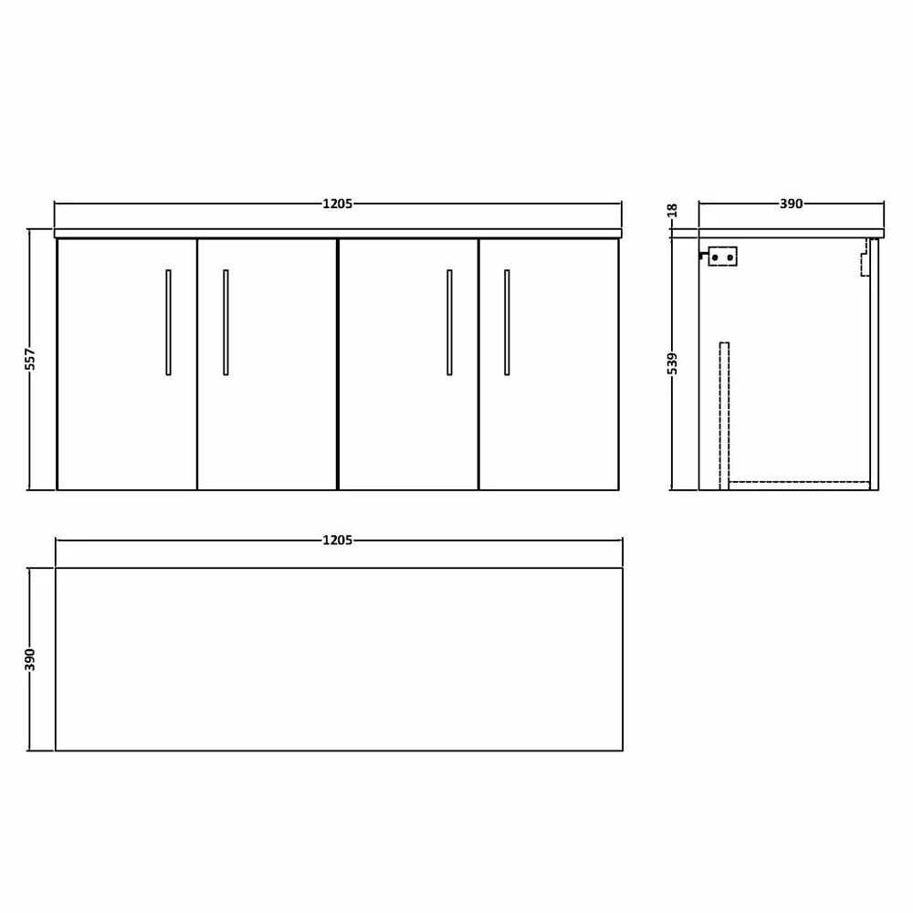 Nuie Arno Satin Green 1200 Wall Hung 4-Door Vanity Unit & Worktop 5 Nuie Arno Satin Green 1200 Wall Hung 4-Door Vanity Unit & Worktop - Image 3