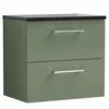 Nuie Arno Satin Green 600mm Wall Hung 2-Drawer Vanity Unit & Laminate Top -TAPS UK Sales nuie arno satin green 600mm wall hung 2 drawer vanity unit laminate top p57713 265332 image