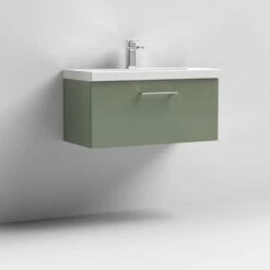 Nuie Arno Satin Green 800mm Wall Hung 1-Drawer Vanity & Basin 1 -TAPS UK Sales nuie arno satin green 800mm wall hung 1 drawer vanity basin 1 p61852 268494 image