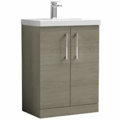 Nuie Arno Solace Oak 600mm Floor Stading 2-Door Vanity Unit & Basin 1