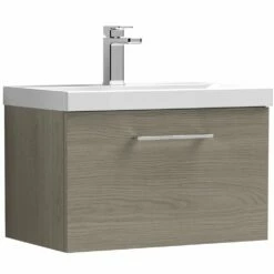 Nuie Arno Solace Oak 600mm Wall Hung 1-Drawer Vanity & Basin 1