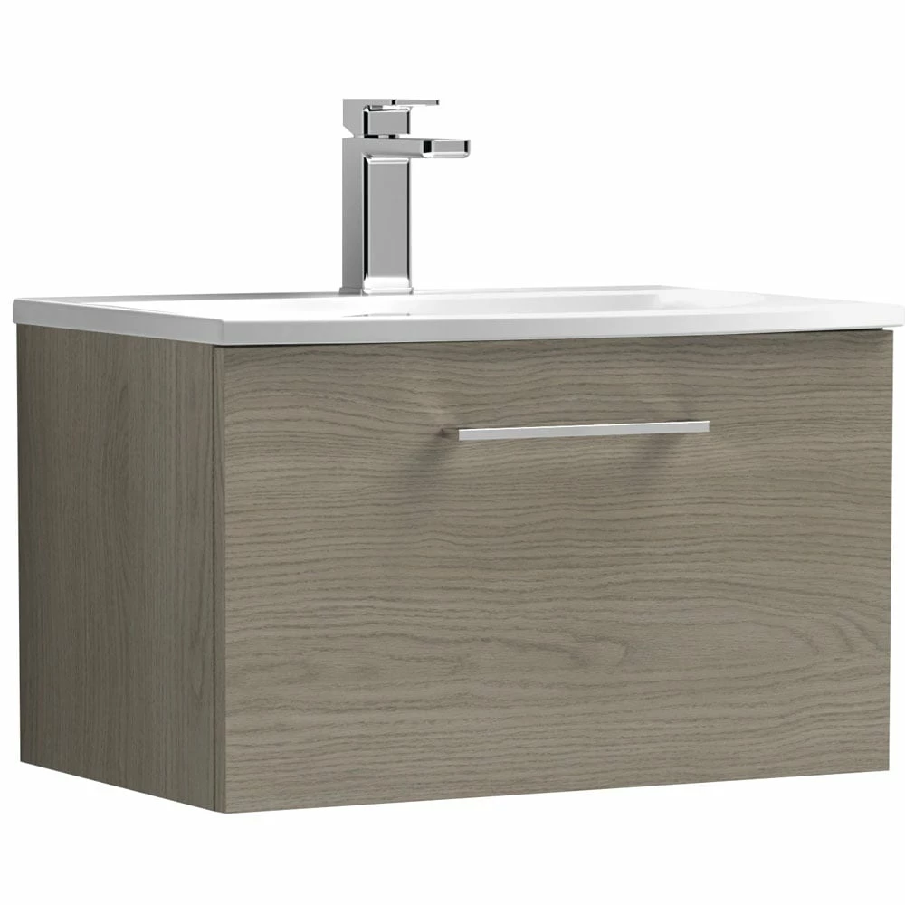 Nuie Arno Solace Oak 600mm Wall Hung 1-Drawer Vanity & Basin 4 3 Nuie Arno Solace Oak 600mm Wall Hung 1-Drawer Vanity & Basin 4
