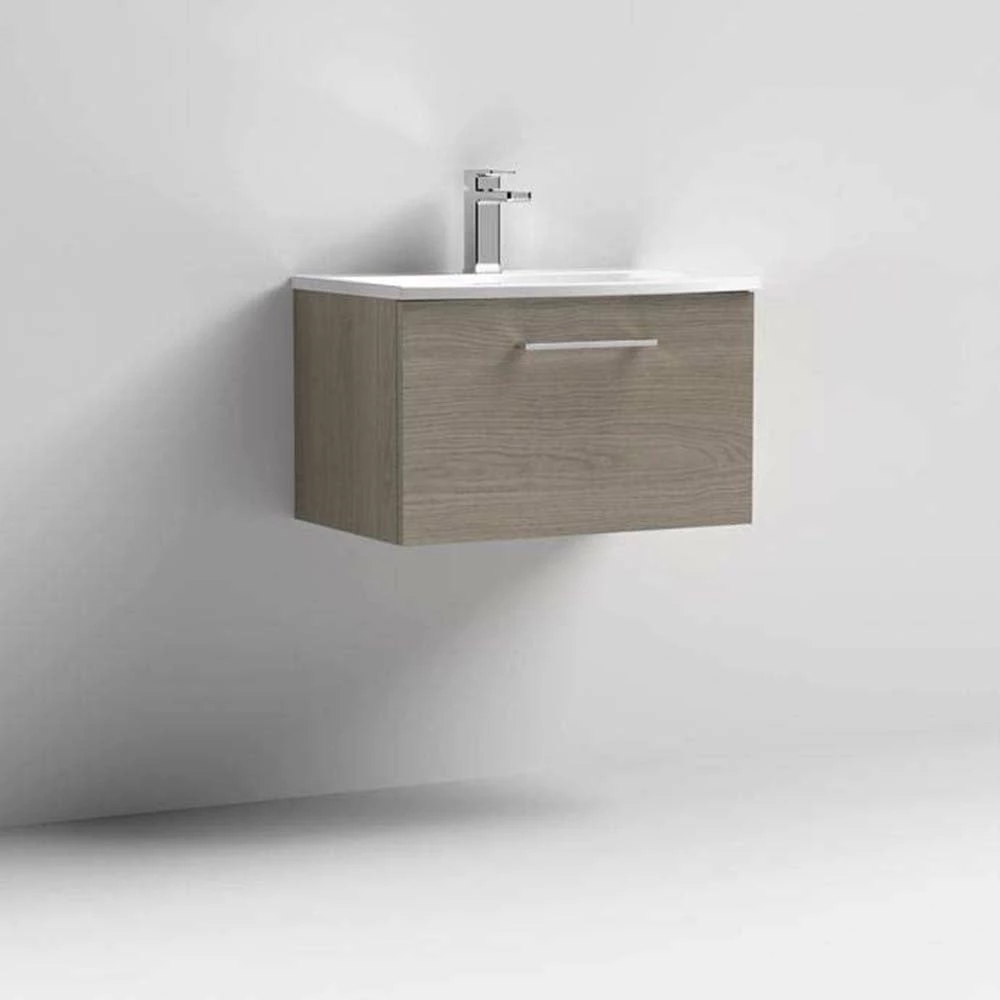 Nuie Arno Solace Oak 600mm Wall Hung 1-Drawer Vanity & Basin 4 4 Nuie Arno Solace Oak 600mm Wall Hung 1-Drawer Vanity & Basin 4 - Image 2