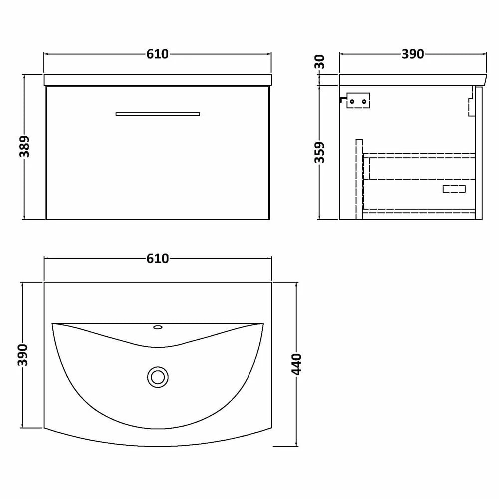 Nuie Arno Solace Oak 600mm Wall Hung 1-Drawer Vanity & Basin 4 6 Nuie Arno Solace Oak 600mm Wall Hung 1-Drawer Vanity & Basin 4 - Image 4