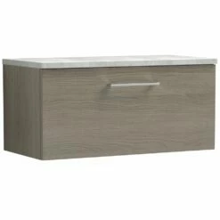 Nuie Arno Solace Oak 800 Wall Hung Single Drawer Vanity Unit & Laminate Top