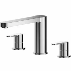 Nuie Arvan Chrome Twin Lever Deck Mounted 3 Hole Bath Filler Tap - ARV333