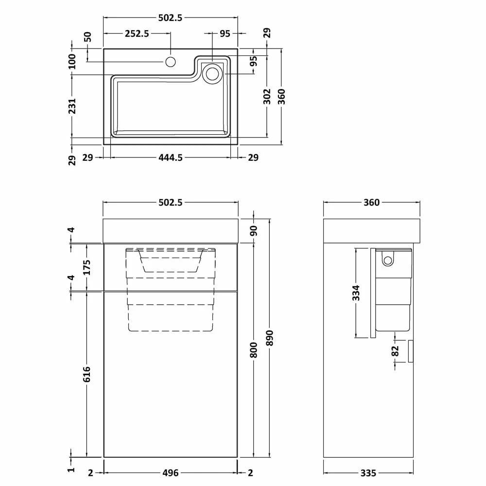 Nuie Athena 2 In 1 Gloss Grey 500mm Toilet & Basin Vanity Unit PRC945CB 5 Nuie Athena 2 In 1 Gloss Grey 500mm Toilet & Basin Vanity Unit PRC945CB - Image 3