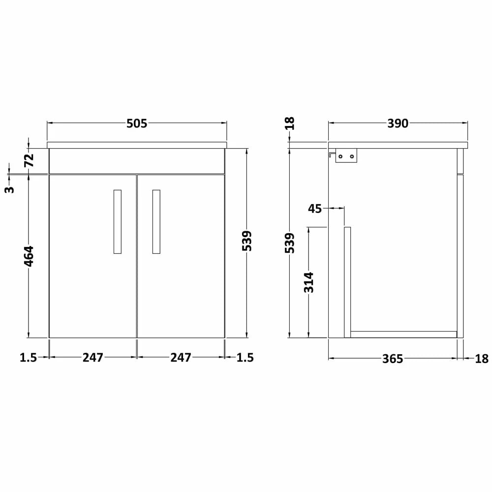Nuie Athena Anthracite Woodgrain 500mm Wall Hung 2 Door Vanity Unit & Worktop 6 Nuie Athena Anthracite Woodgrain 500mm Wall Hung 2 Door Vanity Unit & Worktop - Image 4