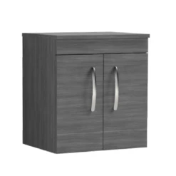 Nuie Athena Anthracite Woodgrain 500mm Wall Hung 2 Door Vanity Unit & Worktop
