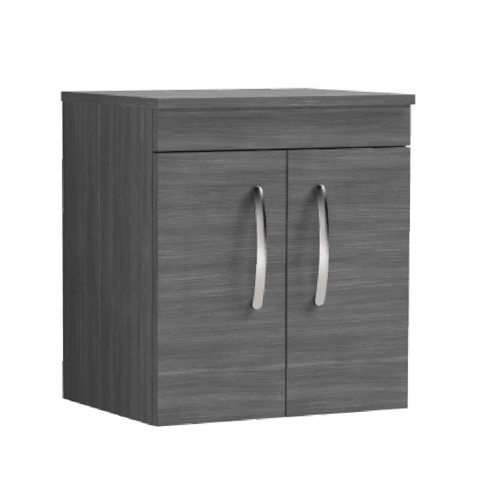 Nuie Athena Anthracite Woodgrain 500mm Wall Hung 2 Door Vanity Unit & Worktop 3 Nuie Athena Anthracite Woodgrain 500mm Wall Hung 2 Door Vanity Unit & Worktop