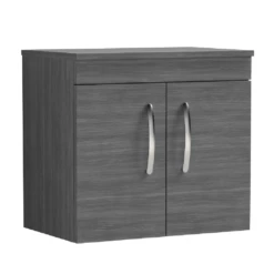 Nuie Athena Anthracite Woodgrain 600mm Wall Hung 2 Door Vanity Unit & Worktop