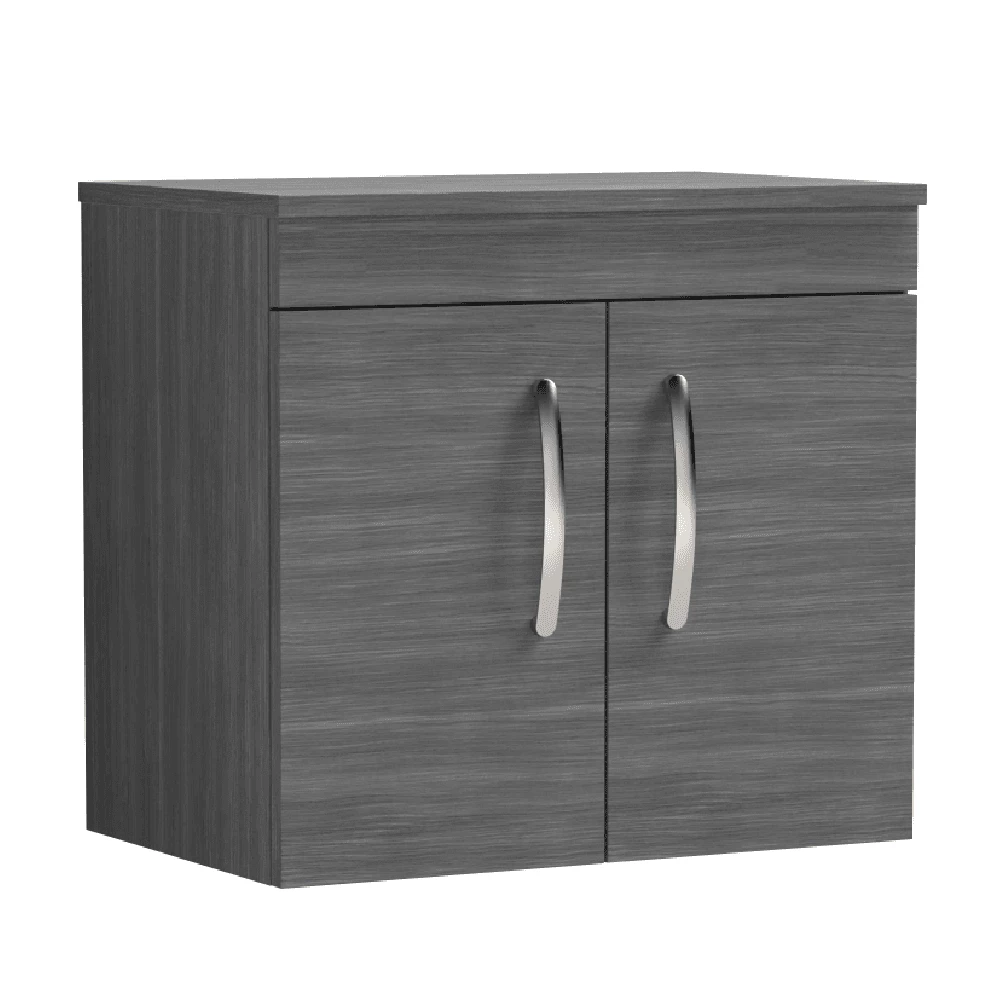 Nuie Athena Anthracite Woodgrain 600mm Wall Hung 2 Door Vanity Unit & Worktop 3 Nuie Athena Anthracite Woodgrain 600mm Wall Hung 2 Door Vanity Unit & Worktop