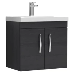 Nuie Athena Charcoal Black 600mm Wall Hung 2 Door Vanity Unit & Basin 1