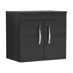 Nuie Athena Charcoal Black 600mm Wall Hung 2 Door Vanity Unit & Worktop