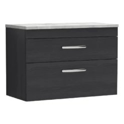 Nuie Athena Charcoal Black 800mm Wall Hung Vanity With Grey Worktop ATH068LBG