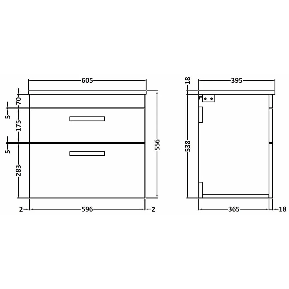 Nuie Athena Charcoal Black Wall Hung 600mm Cabinet & Worktop - ATH047W 5 Nuie Athena Charcoal Black Wall Hung 600mm Cabinet & Worktop - ATH047W - Image 3