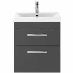 Nuie Athena Gloss Grey 500mm Wall Hung 2-Drawer Vanity & Basin 1 ATH074A