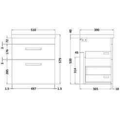 Nuie Athena Gloss Grey 500mm Wall Hung 2-Drawer Vanity & Basin 1 ATH074A -TAPS UK Sales nuie athena gloss grey 500mm wall hung 2 drawer vanity basin 1 ath074a p33321 162492 image