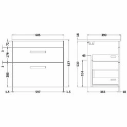 Nuie Athena Gloss Grey 600mm Wall Hung 2-Drawer Vanity & Worktop ATH078W -TAPS UK Sales nuie athena gloss grey 600mm wall hung 2 drawer vanity worktop ath078w p33339 162529 image