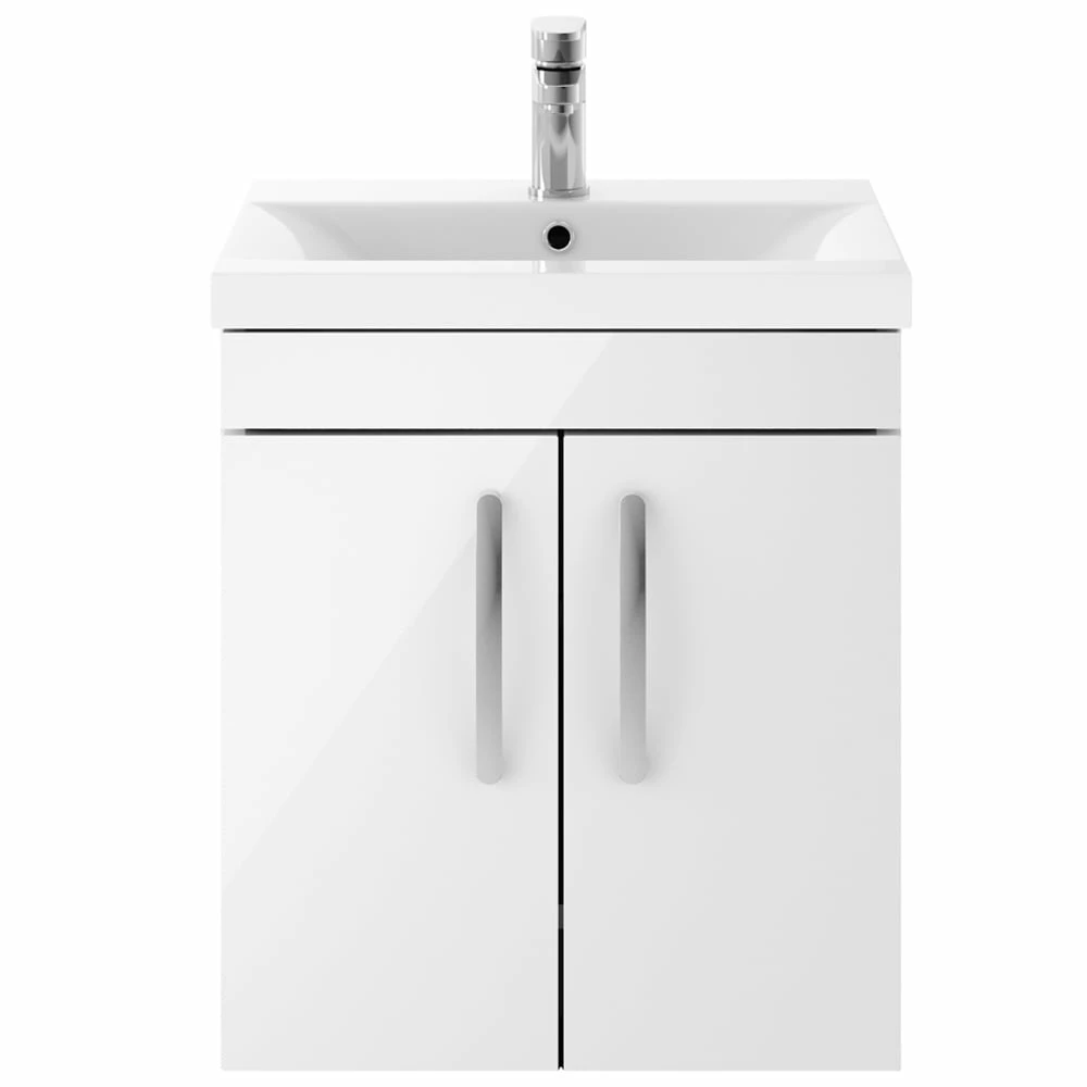 Nuie Athena Gloss White 500mm Wall Hung 2 Door Vanity Unit & Basin 1 3 Nuie Athena Gloss White 500mm Wall Hung 2 Door Vanity Unit & Basin 1