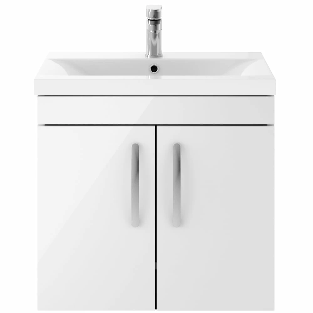 Nuie Athena Gloss White 600mm Wall Hung 2 Door Vanity Unit & Basin 1 3 Nuie Athena Gloss White 600mm Wall Hung 2 Door Vanity Unit & Basin 1