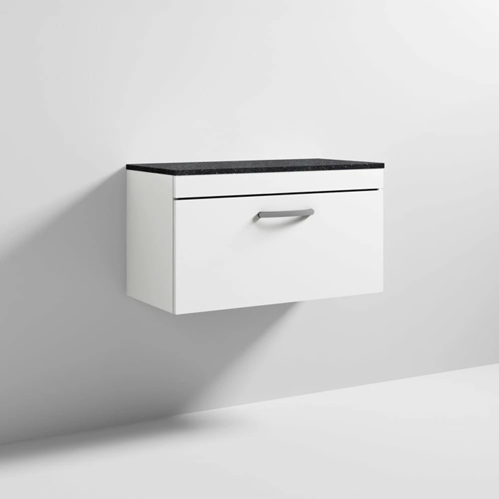 Nuie Athena Gloss White 800mm Wall Hung Vanity With Black Worktop ATH062LSB 4 Nuie Athena Gloss White 800mm Wall Hung Vanity With Black Worktop ATH062LSB - Image 2