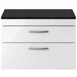 Nuie Athena Gloss White 800mm Wall Hung Vanity With Black Worktop ATH069LSB