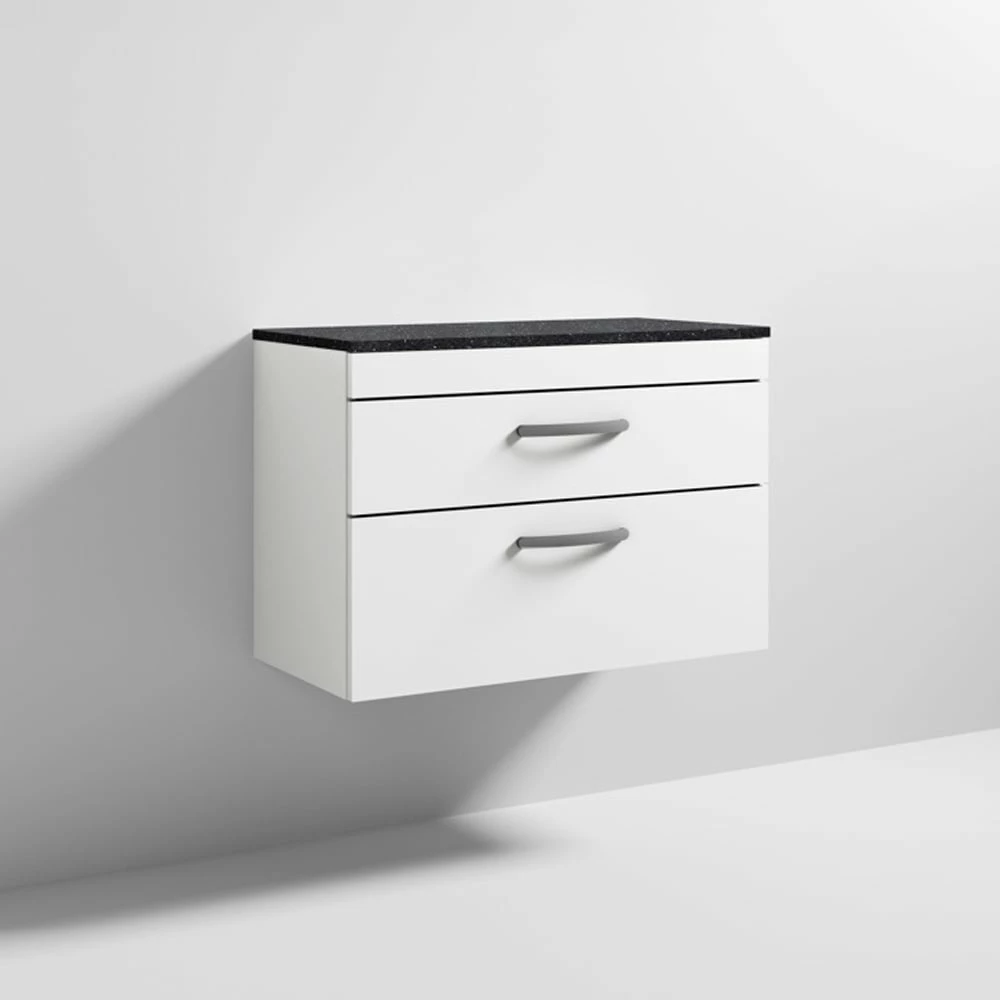 Nuie Athena Gloss White 800mm Wall Hung Vanity With Black Worktop ATH069LSB 4 Nuie Athena Gloss White 800mm Wall Hung Vanity With Black Worktop ATH069LSB - Image 2