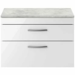 Nuie Athena Gloss White 800mm Wall Hung Vanity With Grey Worktop ATH069LBG