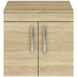 Nuie Athena Natural Oak 600mm Wall Hung 2 Door Vanity Unit & Worktop