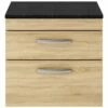 Nuie Athena Natural Oak 600mm Wall Hung Vanity With Black Worktop ATH045LSB