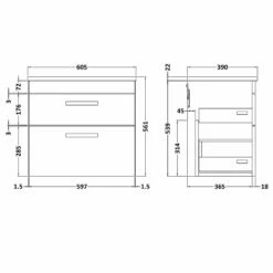 Nuie Athena Natural Oak 600mm Wall Hung Vanity With Black Worktop ATH045LSB -TAPS UK Sales nuie athena natural oak 600mm wall hung vanity with black worktop ath045lsb p42463 210967 image