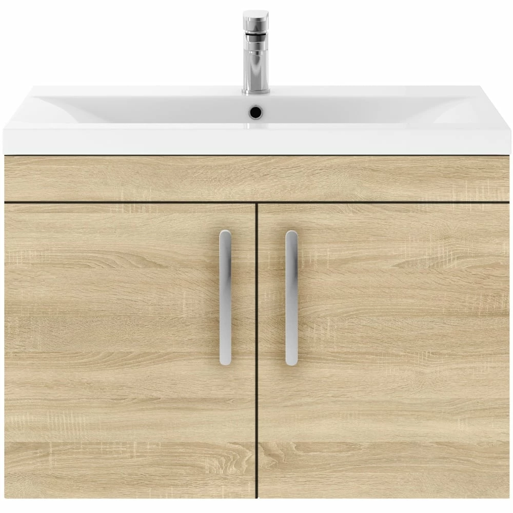 Nuie Athena Natural Oak 800mm Wall Hung 2 Door Vanity Unit & Basin 1 3 Nuie Athena Natural Oak 800mm Wall Hung 2 Door Vanity Unit & Basin 1