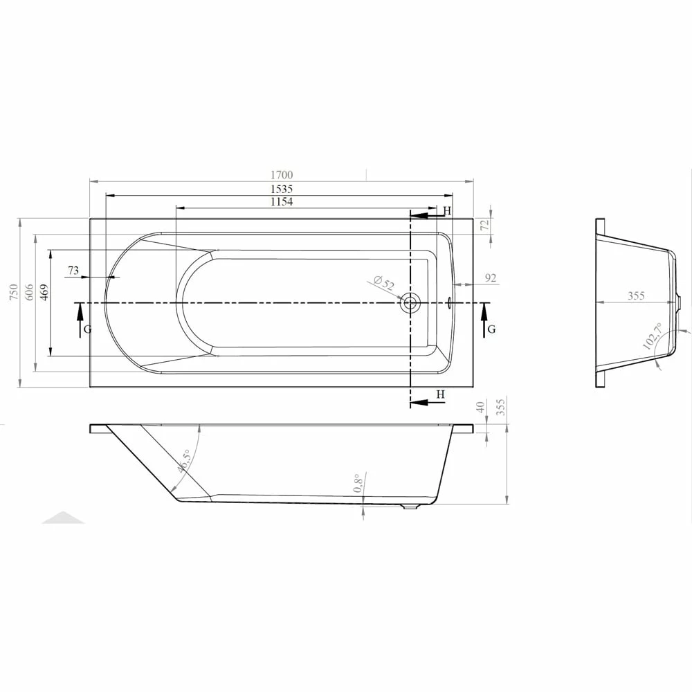 Nuie Barmby Round Single Ended Straight Bath 1700x750 & Front Panel 6 Nuie Barmby Round Single Ended Straight Bath 1700x750 & Front Panel - Image 4
