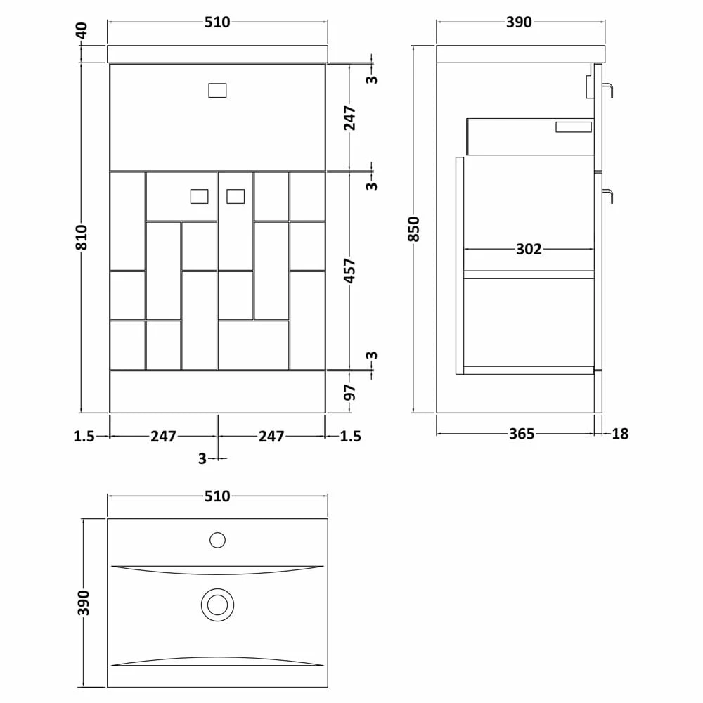 Nuie Blocks Satin Grey 500mm Floor Standing Vanity Unit & Basin 1 - BLO204A 4 Nuie Blocks Satin Grey 500mm Floor Standing Vanity Unit & Basin 1 - BLO204A - Image 2