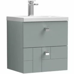 Nuie Blocks Satin Grey 500mm Wall Hung 2-Drawer Vanity Unit & Basin 1 - BLO205A