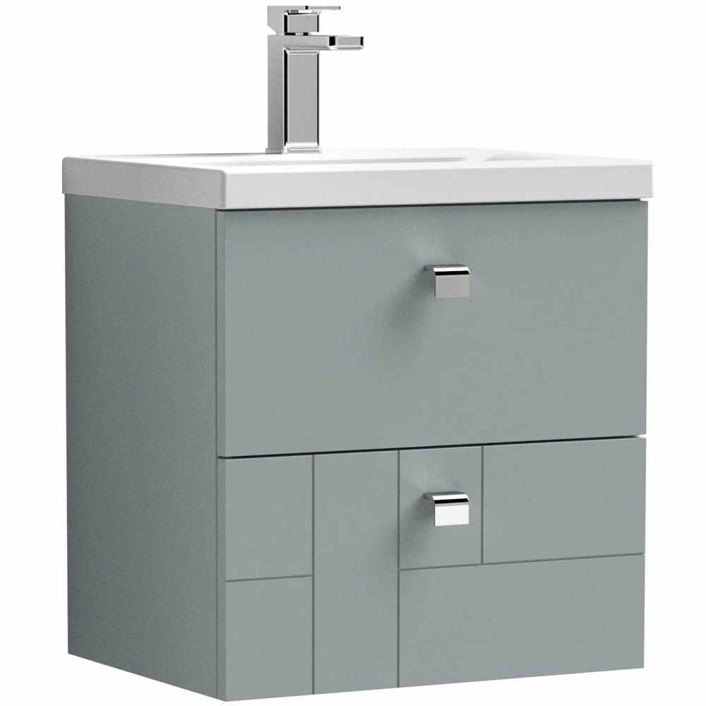 Nuie Blocks Satin Grey 500mm Wall Hung 2-Drawer Vanity Unit & Basin 1 - BLO205A 3 Nuie Blocks Satin Grey 500mm Wall Hung 2-Drawer Vanity Unit & Basin 1 - BLO205A