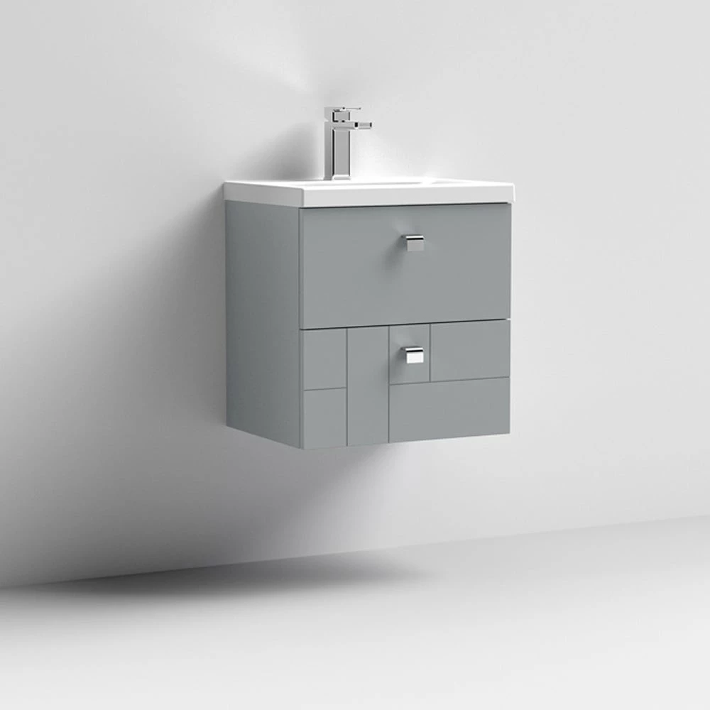 Nuie Blocks Satin Grey 500mm Wall Hung 2-Drawer Vanity Unit & Basin 1 - BLO205A 4 Nuie Blocks Satin Grey 500mm Wall Hung 2-Drawer Vanity Unit & Basin 1 - BLO205A - Image 2