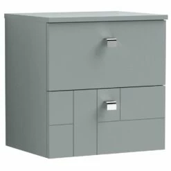 Nuie Blocks Satin Grey 500mm Wall Hung 2-Drawer Vanity Unit & Worktop - BLO205W